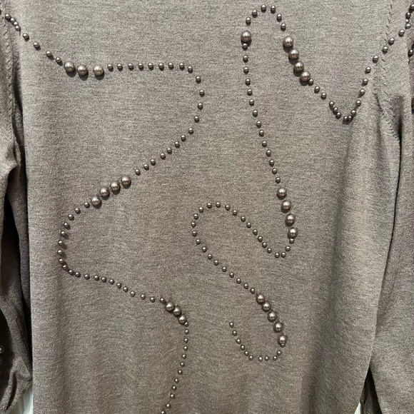 Chico's Taupe Sweater with Pearl Accents - Picture 4 of 6